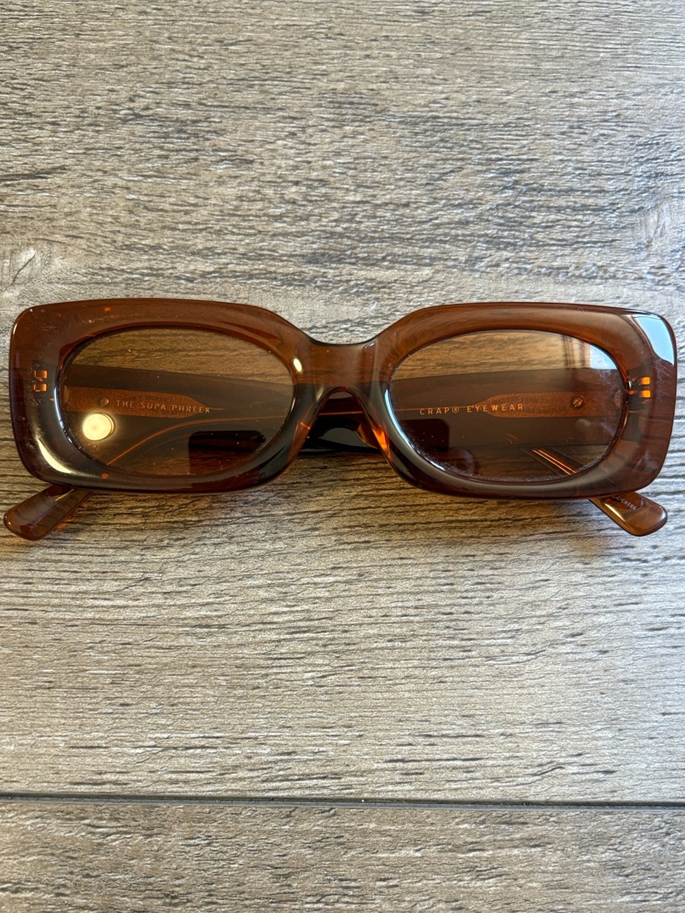 Crap Eyewear Supa Freak Rectangular Sunglasses in Burnt Orange Round Bevel Lens